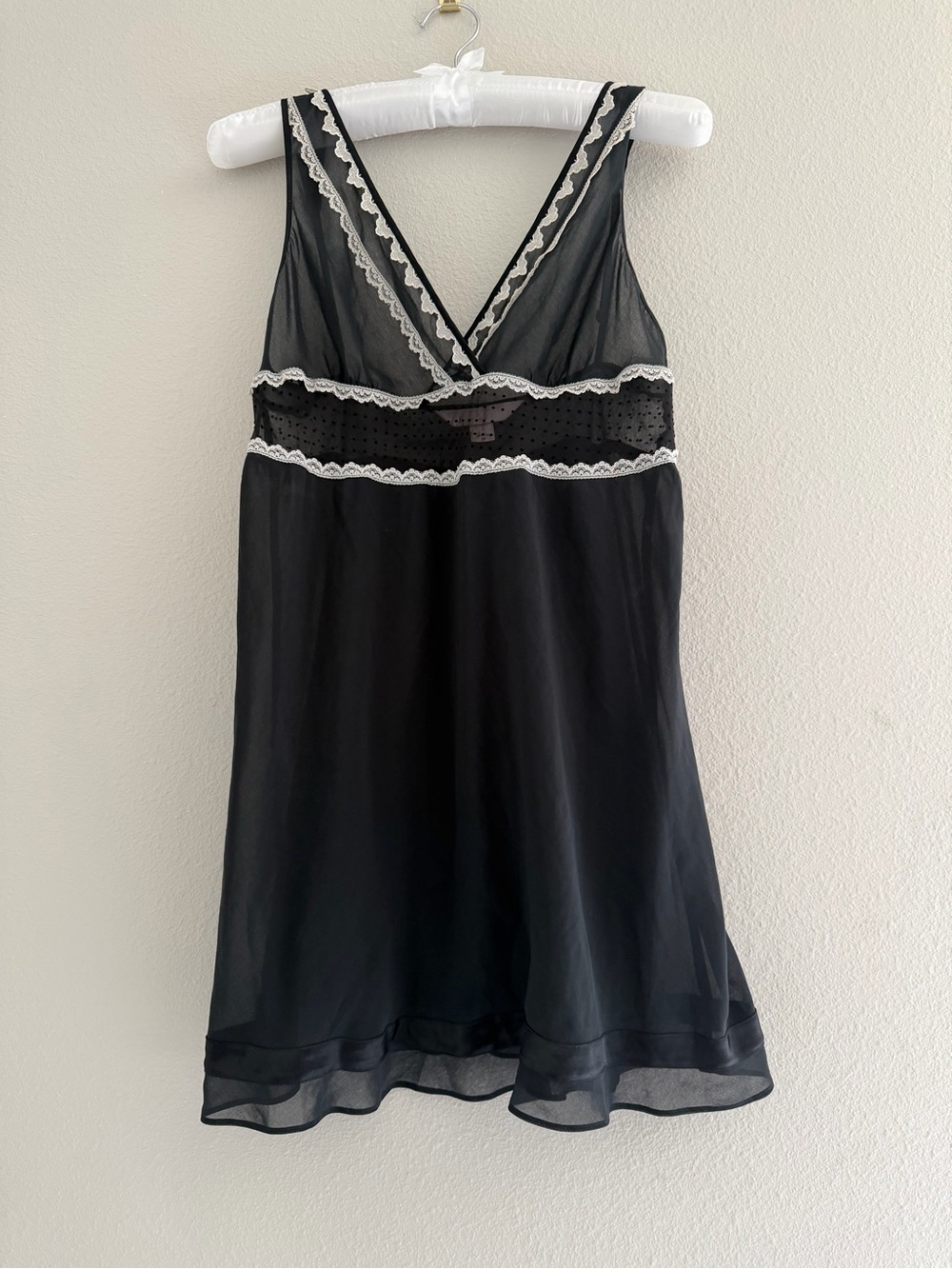 Vintage Y2K Victoria’s Secret Angels Black Lace Sheer Slip Dress Polka Dot M